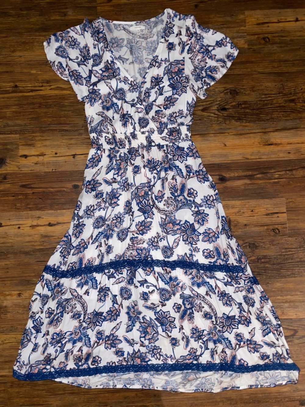 Maurices White Midi Dress with Navy & Pale Pink Floral Print